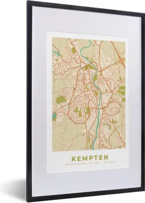 Produktbild von MuchoWow® Gerahmtes Poster Stadtplan - Kempten - Stadtplan - Vintage 40x60 cm - Poster mit Schwarzem Bilderrahmen Wandposter Rahmen Foto Bilder - Poster in Rahmen