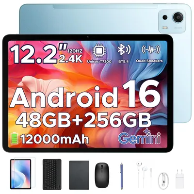 Produktbild von P12 Plus Tablet 12.2" 2.4K 120H Display – Android 16, 48GB RAM(12+36)+256GB ROM(2TB TF),12000mAh T7300,Widevine L1, BT 5.4–mit Tastatur, Maus, Stift