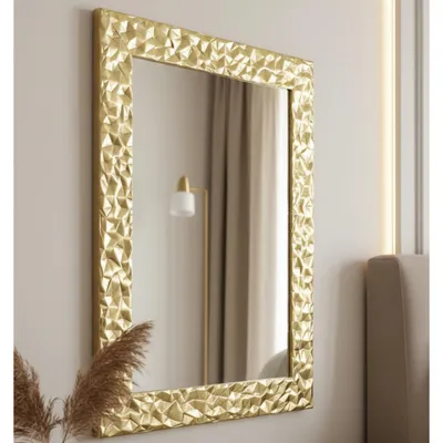 Zdjęcie produktu dla MO.WA lustro ścienne lustro złoty liść 72x95 cm złoty prostokątny nowoczesna drewniana rama lustro sypialnia złote lustro salon