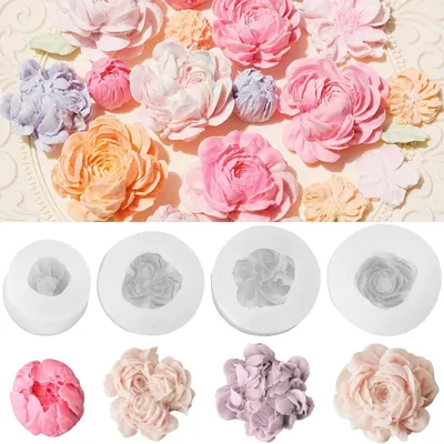 Immagine prodotto di Set di 4 stampi in silicone a forma di rosa di Pentecoste, ideali per candele e progetti fai-da-te