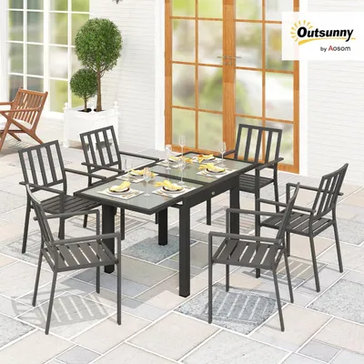 Image de Table de jardin en aluminium extensible, de dimensions 160x80 cm, avec plateau en verre et structure résistante aux intempéries
