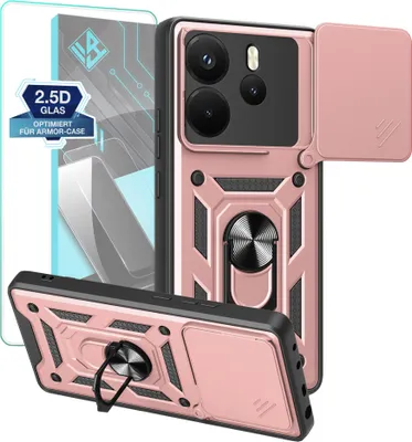 Produktbild von Armor Handyhülle für Xiaomi Redmi Note 14 mit 9H Displayglas Displayschutz Kameraschutz Handy Panzer Case Cover Schutzhülle Outdoor Farbe: Rosegold