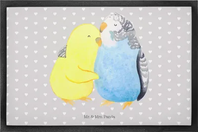 Produktbild von Mr. & Mrs. Panda Schmutzfangmatte Wellensittich Liebe 60 x 90 cm - Grau Pastell - Geschenk, Umarmung, Kuscheln, fußmatte, Fussmatte, Türvorleger, Bodenvorleger, Verknallt
