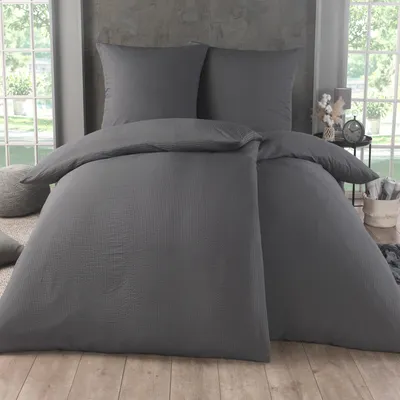 Produktbild von Kuscheli Mikrofaser-Seersucker-Bettwäsche 4-teilig, 2 × 135 × 200 + 2 × 80 × 80 cm, Grau