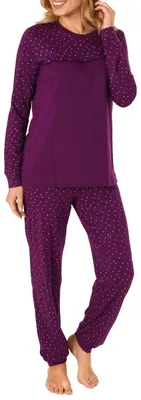 Produktbild von Gepunkteter Damen Pyjama Schlafanzug mit Bündchen in Tupfenoptik - 291 201 90 470 ; beere , 36