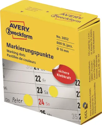 Zdjęcie produktu dla Avery Zweckform Kropka do znakowania 3852 10mm żółta 800 szt./opak.