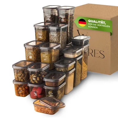 Immagine prodotto di Contenitori ermetici con coperchio Viwares | Set di 25 contenitori | SENZA BPA | Per conservare cereali, farina e zucchero | Pratici contenitori da cucina per tutti gli alimenti