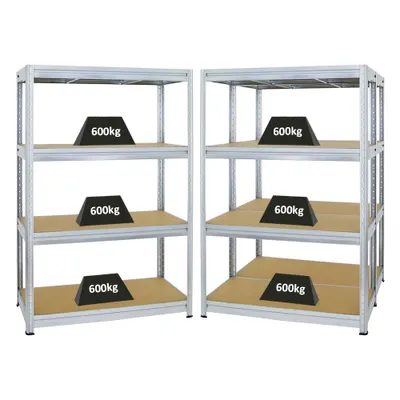 Produktbild von Mega Deal | 3x Schwerlastregal DINO | HxBxT 180x120x60cm | 4 MDF-Platten-Ebenen 6,5 mm | Fachlast 600kg | Verzinkt