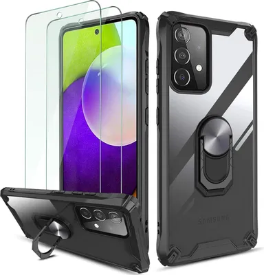 Image de Coque En Silicone Noire Pour Samsung Galaxy A52 4G/5G Avec Anneau + 2Xverre