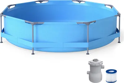 Produktbild von COSTWAY Pool-Set mit Filterpumpe, 360 x 360 cm, Aufstellpool rund, Swimmingpool Komplettset groß, Swimming Pool für Garten