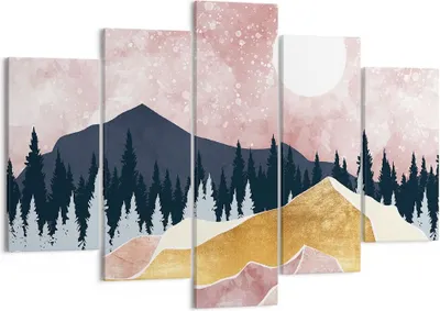 Produktbild von Bild auf Leinwand - Leinwandbild - 5 Teile - Grafik Modern Landschaft - 150x100cm - Wand Bild - Wanddeko - Wandbilder - Leinwanddruck - Bilder - Wanddekoration - Leinwand bilder - EA150x100-4832