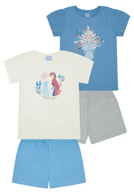 Produktbild von Frozen - Die Eiskönigin Anna und Elsa Sommer Schlafanzug Shorty Pyjama-Set kurz 2er Pack , Größe:122-128
