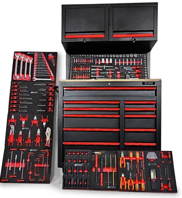 Image de DeTec . Chariot à outils XXL | Chariot d'atelier 11 tiroirs 9 remplis | Caisse à outils avec plateau en bois | Armoire à outils sur roulettes et remplie d'outils !