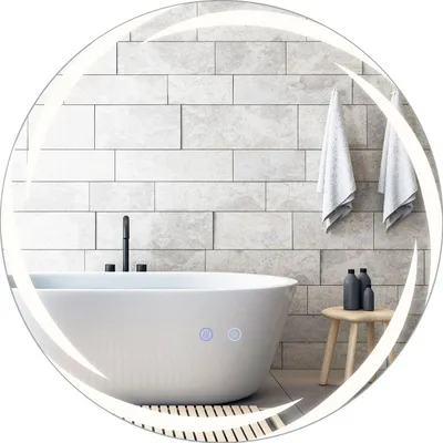 Immagine prodotto di Specchio da bagno COSTWAY, armadio da bagno rotondo con illuminazione, 3 luci colorate e antiappannamento, specchio da parete in vetro temperato, specchio da bagno dimmerabile 60x60