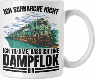 Produktbild von Trendation - Ich Schnarche Nicht Tasse Lokomotive Dampflok Spruch Geschenk für lokführer Eisenbahn Geschenkidee für Männer (Weiß)