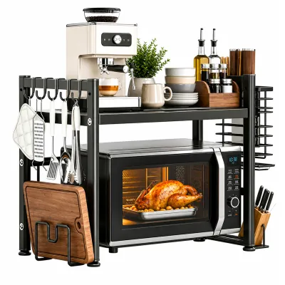 Immagine prodotto di Standregal: Scaffale per microonde a 2 livelli.
Mikrowellen Regal: Ripiano per microonde.
Schrank Küchenregal: Scaffale per armadio da cucina.
Stahl: Acciaio.
Küchenregale: Scaffali da cucina.
Ausziehbarer Mikrowellenständer mit 5 Haken: Supporto estensibile per microonde con 5 ganci