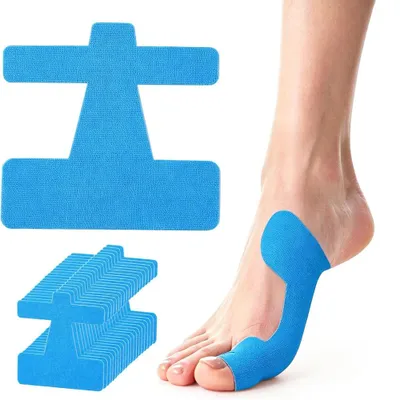Produktbild von Hallux-Valgus Kinesiologie-Tapes, 30 Stück, vorgeschnitten, hautfreundlich, latexfrei, blau, für Zehen & Füße, zur Unterstützung bei Hallux Valgus