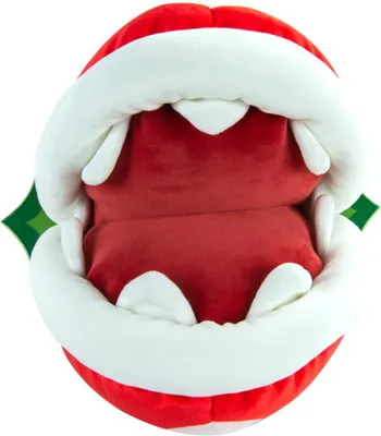 A close-up view of a plush toy Piranha Plant from Super Mario.