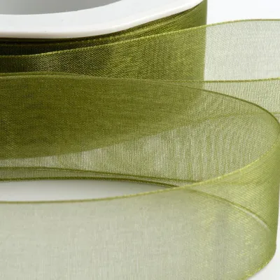 Organza Chiffonband, 15 mm x 20 m, Moosgrün
