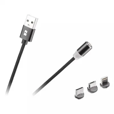 Produktbild von Magnetisches USB-Kabel 3-in-1: Micro-USB, USB Typ-C, Lightning, 100 cm, schwarz