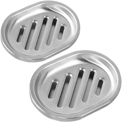 Produktbild von Set mit 2 Seifenschalen aus Edelstahl in Smiley-Form – antibakteriell, zur Aufbewahrung von Seife/Schwamm – für Bad/Dusche/Küche
