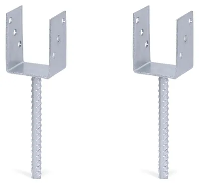 Zdjęcie produktu dla Alberts 2 x wsporniki słupków U z kotwą do betonu ze stali falistej, 81x104 mm, kotwa do betonu 200 mm, ocynkowana ogniowo, do osadzania w betonie