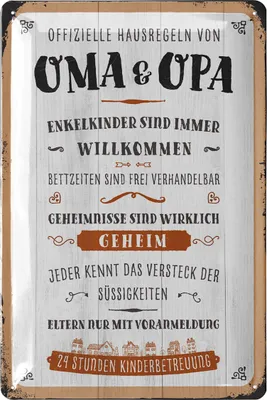 Produktbild von LANOLU Retro Blechschild Geschenk für Oma und Opa Pension Hotel lustige HAUSREGELN Metallschild Sprüche Geschenk für Großeltern 20x30 cm