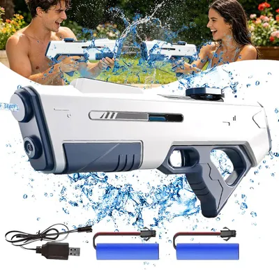 Produktbild von Elektrische Wasserpistole für Kinder und Erwachsene, Spritzpistole, eingebauter 400ml Wassertank; Reichweite 6-8m, automatisches Wasserspielzeug