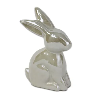 Obrázok produktu pre Porcelánový zajačik krémovo biely lesklý Veľkonočná dekorácia Veľká noc 10x4x15cm