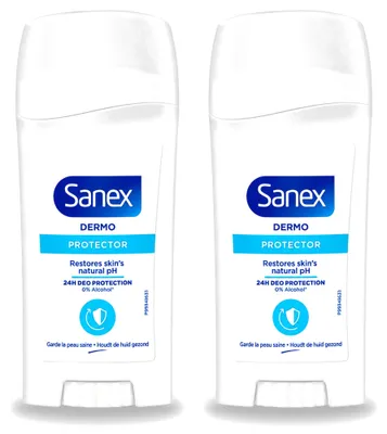 Imagen del producto de 2 unidades de antitranspirante en barra Sanex Dermo Protector, 65 ml cada uno. Paquete económico