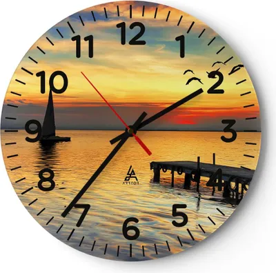 Produktbild von Wanduhr - Rund - Glasuhr - Strand landschaft wasser brücke - 40x40cm - Schleichendes Uhrwerk - Lautlos - zum Aufhängen bereit - Dekoration Modern - Wanddekoration aus Glas - C4AR40x40-2535