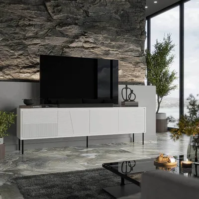 Produktbild von TV Lowboard Fernsehschrank Fernsehtisch ABI 200 weiß matt 200x62x38cm