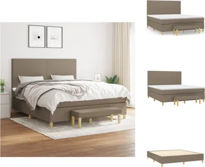 Image de vidaXL Lit Boxspring avec matelas Taupe 160x200 cm Tissu - Lits et Sommiers
