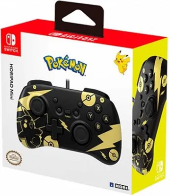 The image shows the packaging of a Nintendo Switch controller with a Pokemon Pikachu theme.