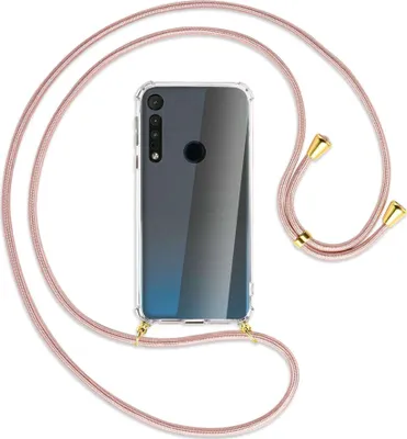 Produktbild von Handykette Backcover-Schutzhülle mit Band (Metall goldfarben) für Motorola One Macro - roségold