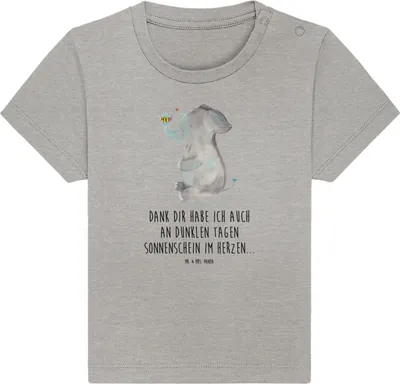 Produktbild von Mr. & Mrs. Panda Organic Baby Shirt Elefant Biene 24. - 36. Monat - Heather Grey - Geschenk, Liebesspruch, Kleinkind T-Shirt, Lustige Sprüche, Liebe, Babyshirt,