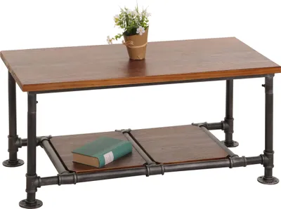 Produktbild von Couchtisch MCW-N27, Wohnzimmertisch Tisch Sofatisch Beistelltisch, Industrial Massiv-Holz Metall 48x100x50cm braun