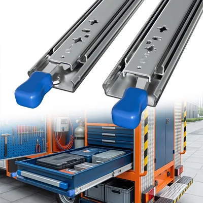 Image de ISOISL, ensemble de 2 rails de tiroir de 350 mm, extracteur de charge lourde en acier de 2 mm, largeur de 53 mm, avec verrouillage, capacité de charge jusqu'à 120 kg