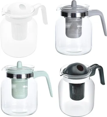 Produktbild von Glas-Teekanne 1,5L mit Teesieb und Deckel 1500ml Teebereiter Glaskanne Teegefäß Teekaraffe Teepott , Farbe:weiss