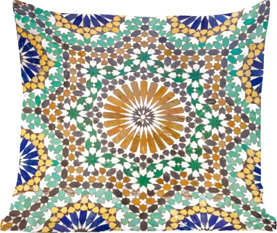 Produktbild von MuchoWow® Zierkissen Sofakissen Wohnzimmer Dekokissen 60x60 cm Eine Nahaufnahme eines marokkanischen Mosaiks - Sitzfläche - Foto Polster