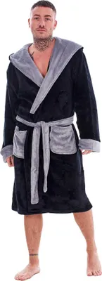Produktbild von Keanu - Morgenmantel für Herren, Fleece TC229 (M-L) (Schwarz/Grau)