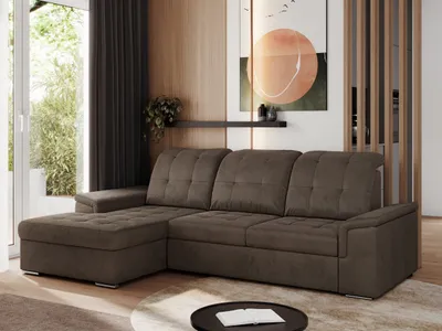 Produktbild von MKS MEBLE Sofa mit Schlaffunktion - Ecksofa mit Schlaffunktion und Bettkasten - Sofa 3 Sitzer - Schlafsofa - Couch - Schlafsofa mit Bettkasten - Madrito L - Braun Velvet - Links Seite