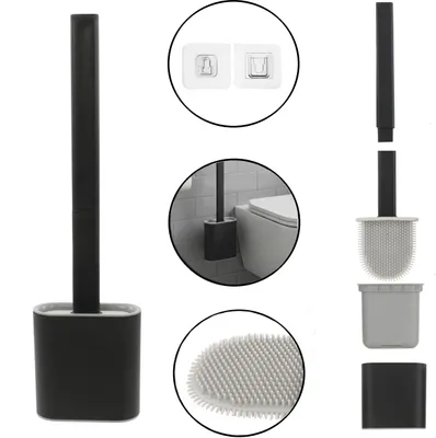 Produktbild von Toilettenbürste mit Halter Ibergrif Silikon Wandmontage Set - WC Bürste für Badezimmer Klobürste WC Bürste & Klobürstenhalter mit Wandmontage selbstklebend Flexibler Kopf Schwarz
