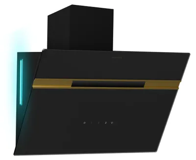 Obrázok produktu pre Klarstein Alina digestor – nástenný 60 cm, prietok vzduchu 600 m³/h, energetická účinnosť A, LED osvetlenie v 9 farbách, dotykový ovládací panel, 52 dB, recirkulačný režim, čierna/zlatá