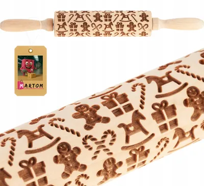 Produktbild von Martom Holz-Teigrolle mit Weihnachtsmotiv für Plätzchen