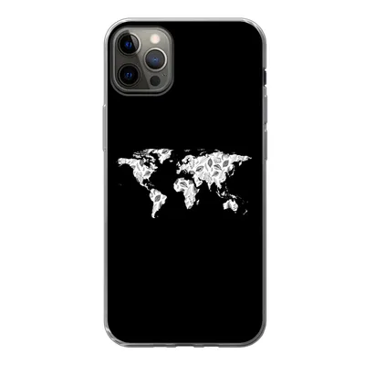 Produktbild von MuchoWow® Handyhülle Schutzhülle Hülle für iPhone 13 Pro Max Weltkarte - Blätter - Schwarz Silikon Softcase Handy Hülle - Mobiltelefon
