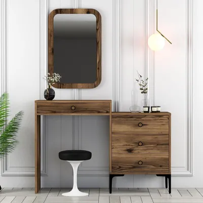 Image de Coiffeuse avec Miroir - 124 x 85 x 40 cm - Noyer