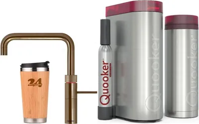 Produktbild von QUOOKER FUSION SQUARE Festauslauf Messing Patina VAQ PRO3 mit CUBE 2 (3FSPTNCUBE) 100°C Kochendwasserhahn mit Trinkwassersystem Inklusive Thermobecher