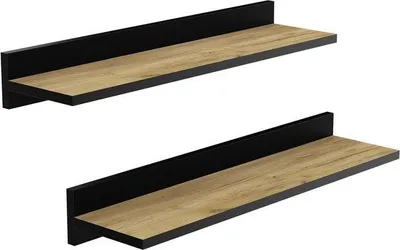 Immagine prodotto di Set di 2 mensole a parete Unyqoos®, 60 cm, legno di alta qualità, finitura nera/effetto legno di quercia, capacità di carico di 20 kg, sistema di fissaggio invisibile – ideali per cucina, bagno, soggiorno, camera da letto, ufficio