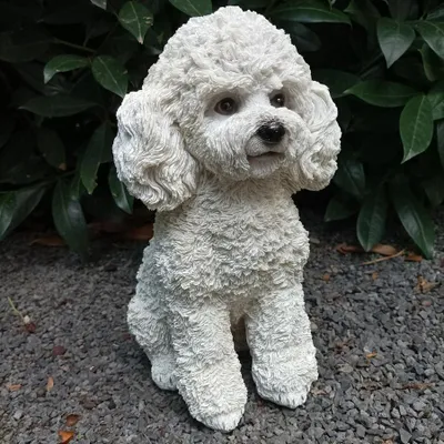 Zdjęcie produktu dla Figurka ogrodowa biała figurka szczeniaka pudla siedzącego 27 cm